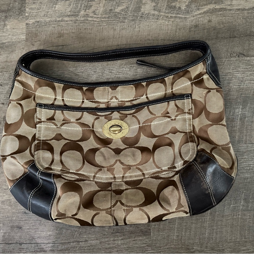 Coach Brown and Black Monogram Shoulder Bag